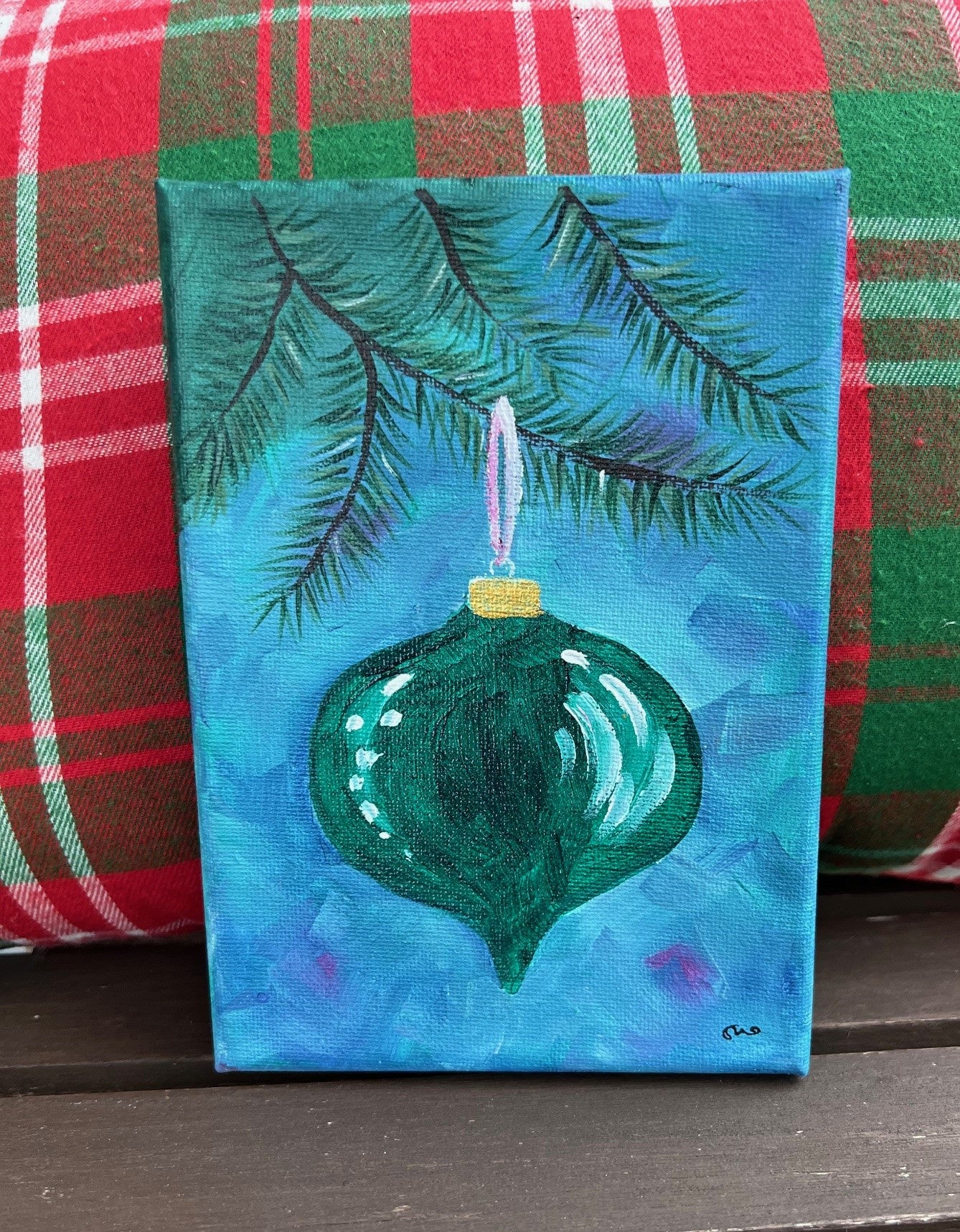 Holiday - Green Bauble - 5 x 7 acrylic on canvas