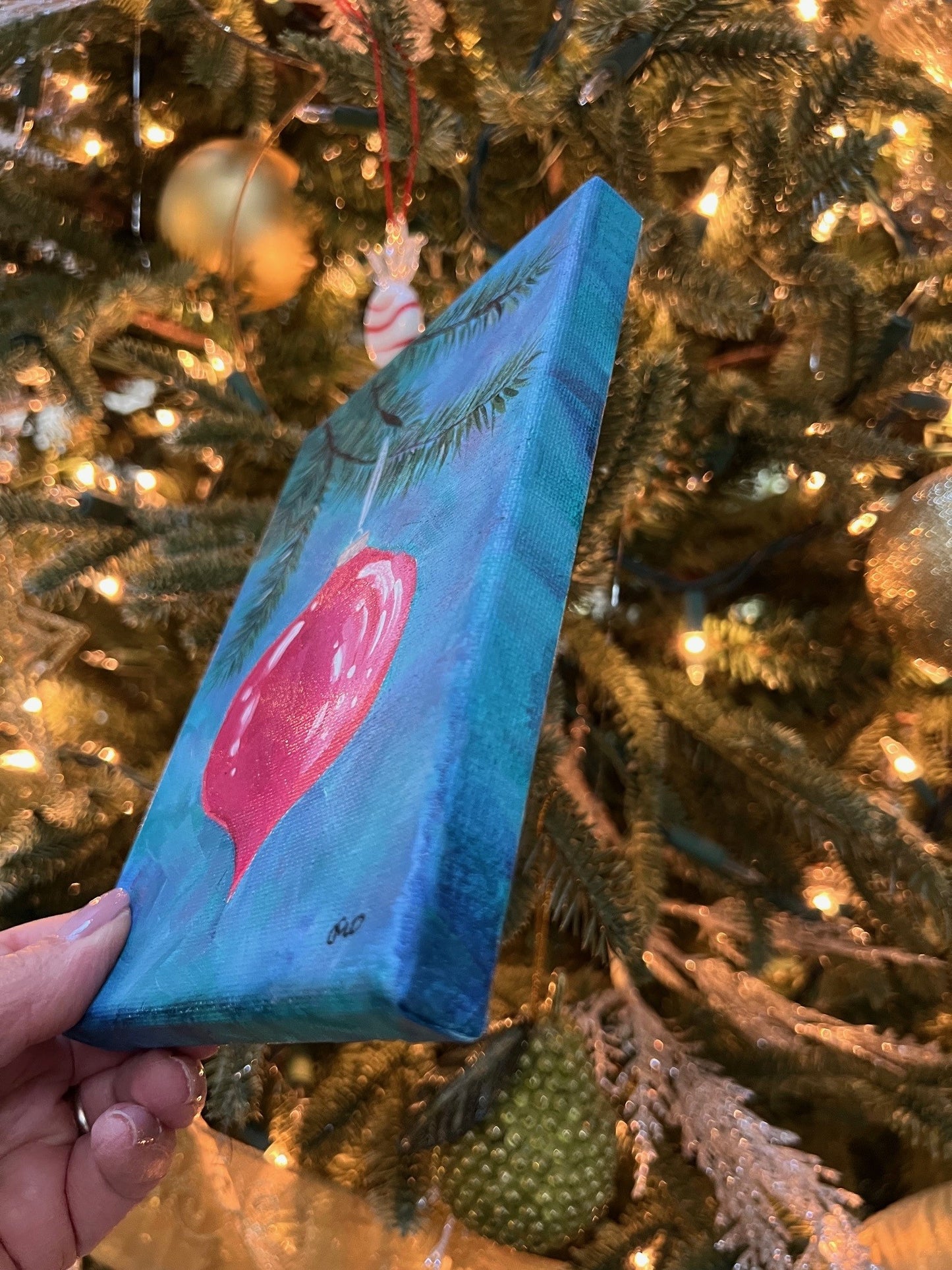 Holiday - Pink Finial - 5 x 7 acrylic on canvas