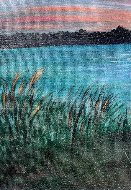 Dusk at the Reservoir - 12 x 12 framed original