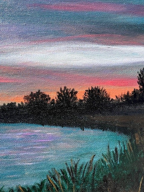 Dusk at the Reservoir - 12 x 12 framed original