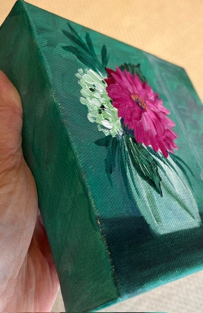 Fun-Sized floral 6 x 6" acrylic on a chunky 1.25" thick canvas - PINK/GREEN