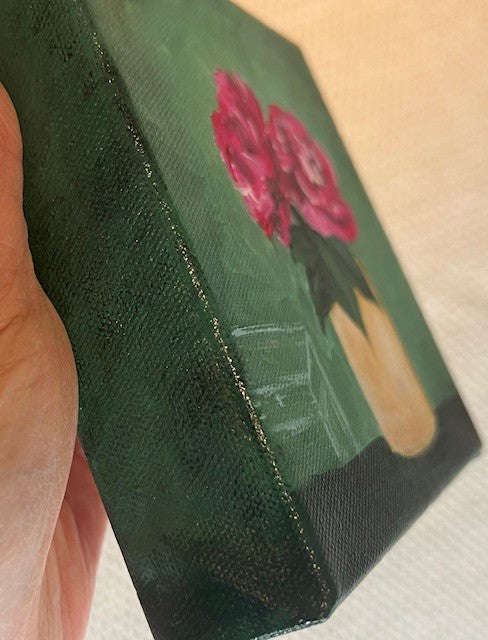 Fun-Sized floral 6 x 6" acrylic on a chunky 1.25" thick canvas - Rose/Gold vase