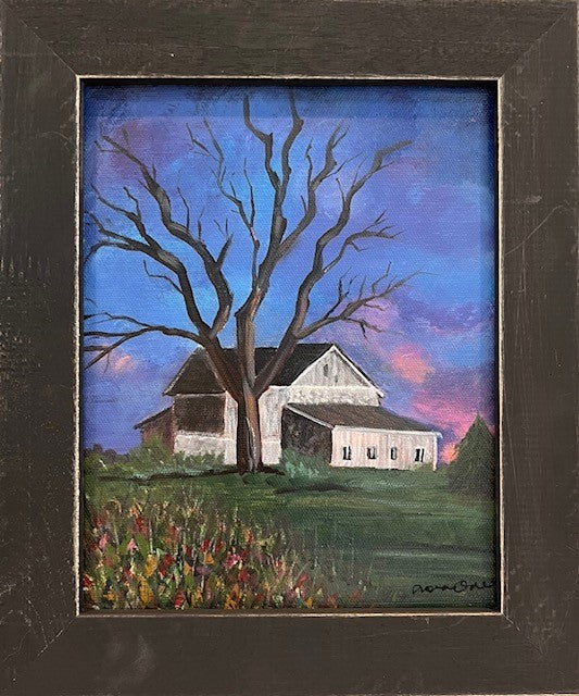 Farmette at Dusk - 8 x 10 framed original