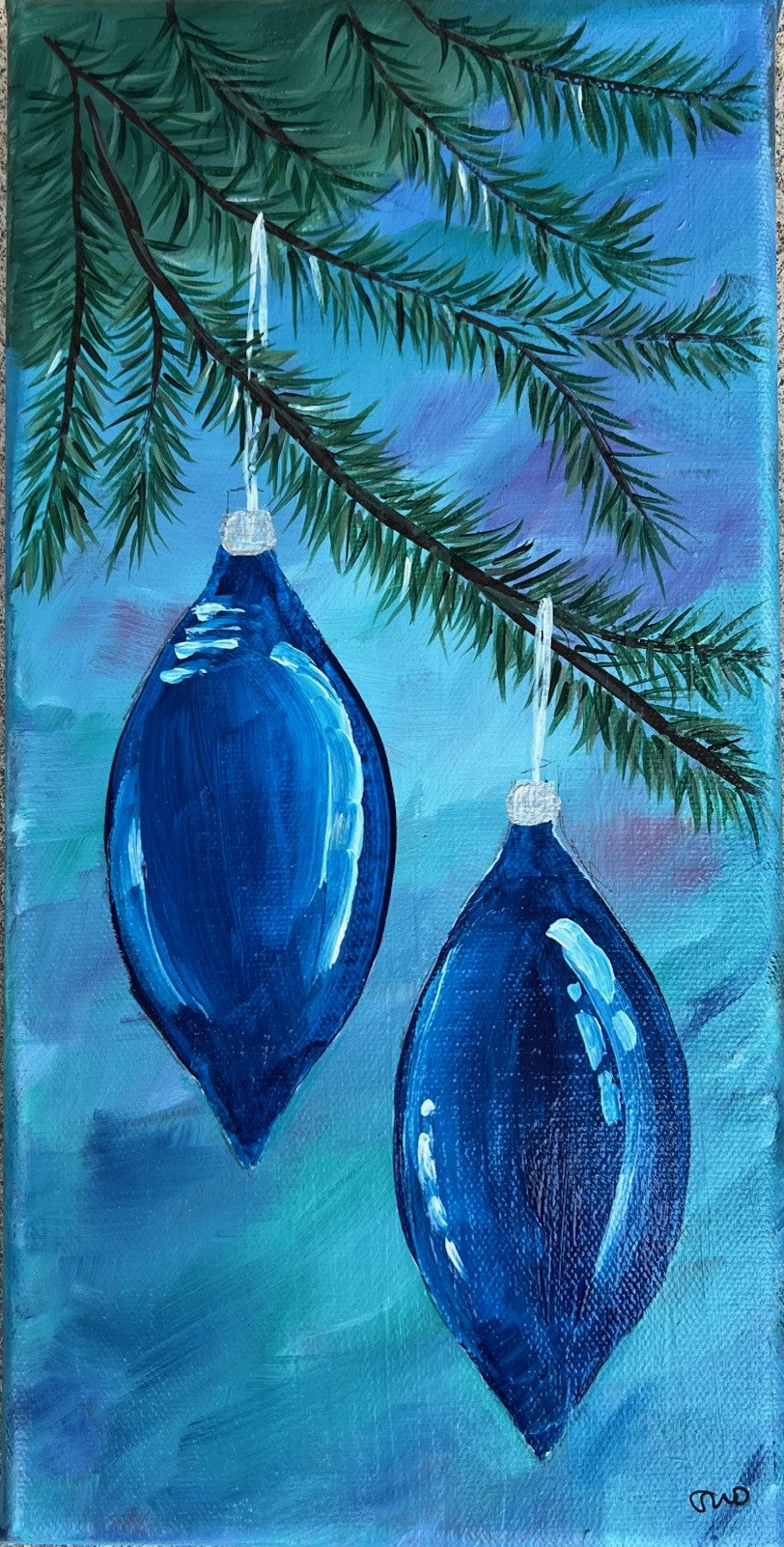 Holiday - Blue dual drops - 7 x 12" acrylic on canvas