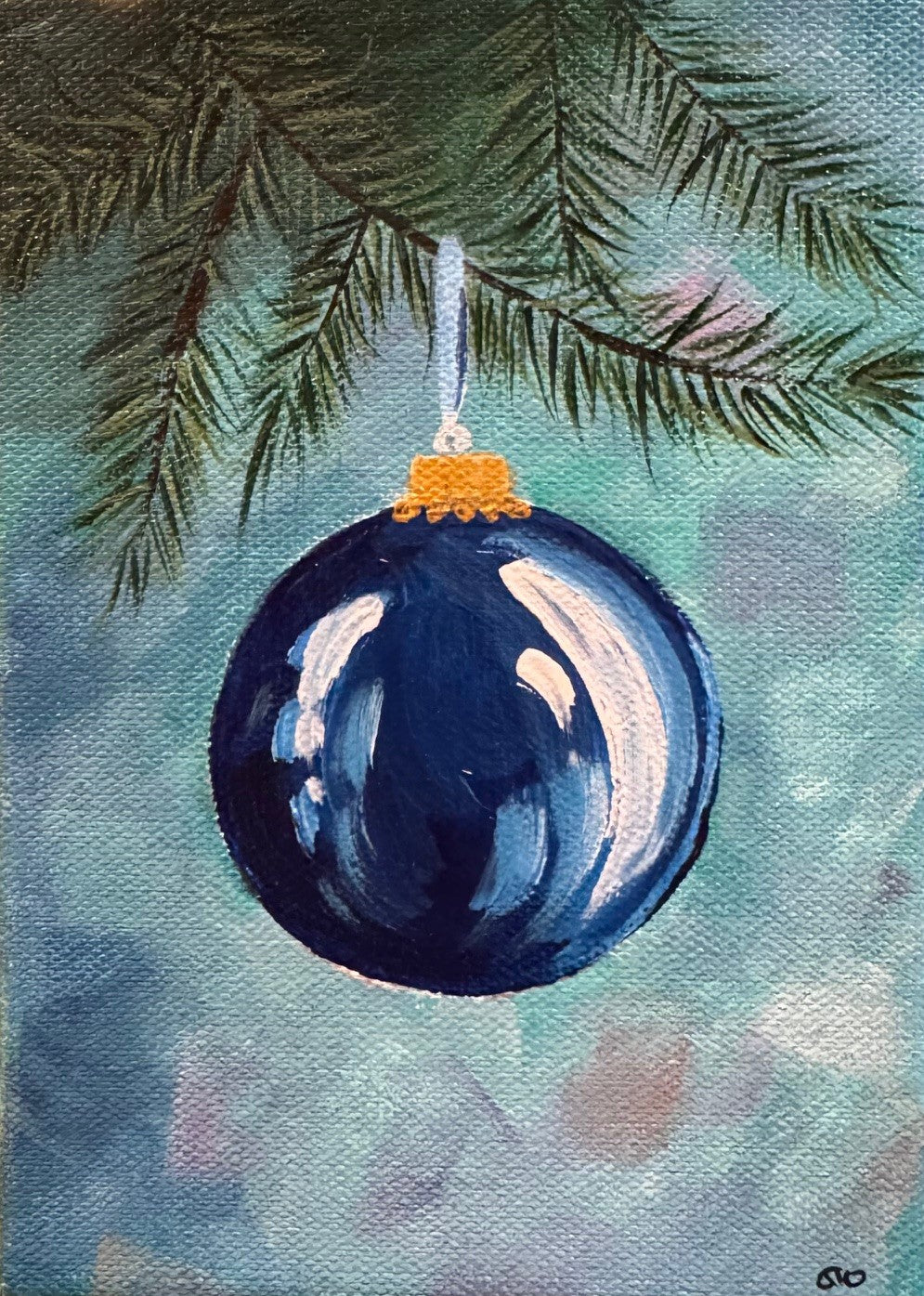 Holiday - Navy ball - 5 x 7 acrylic on canvas