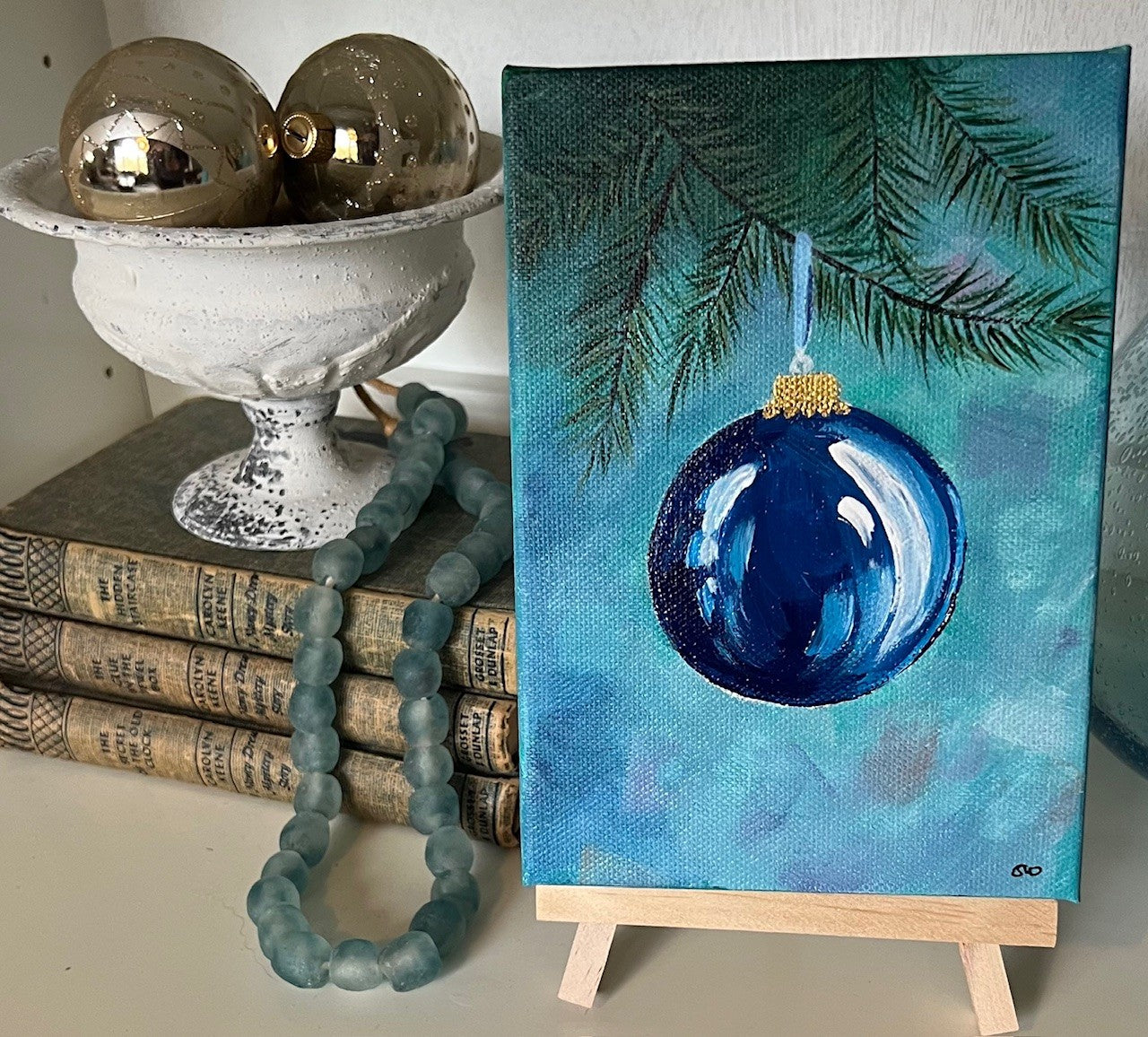 Holiday - Navy ball - 5 x 7 acrylic on canvas