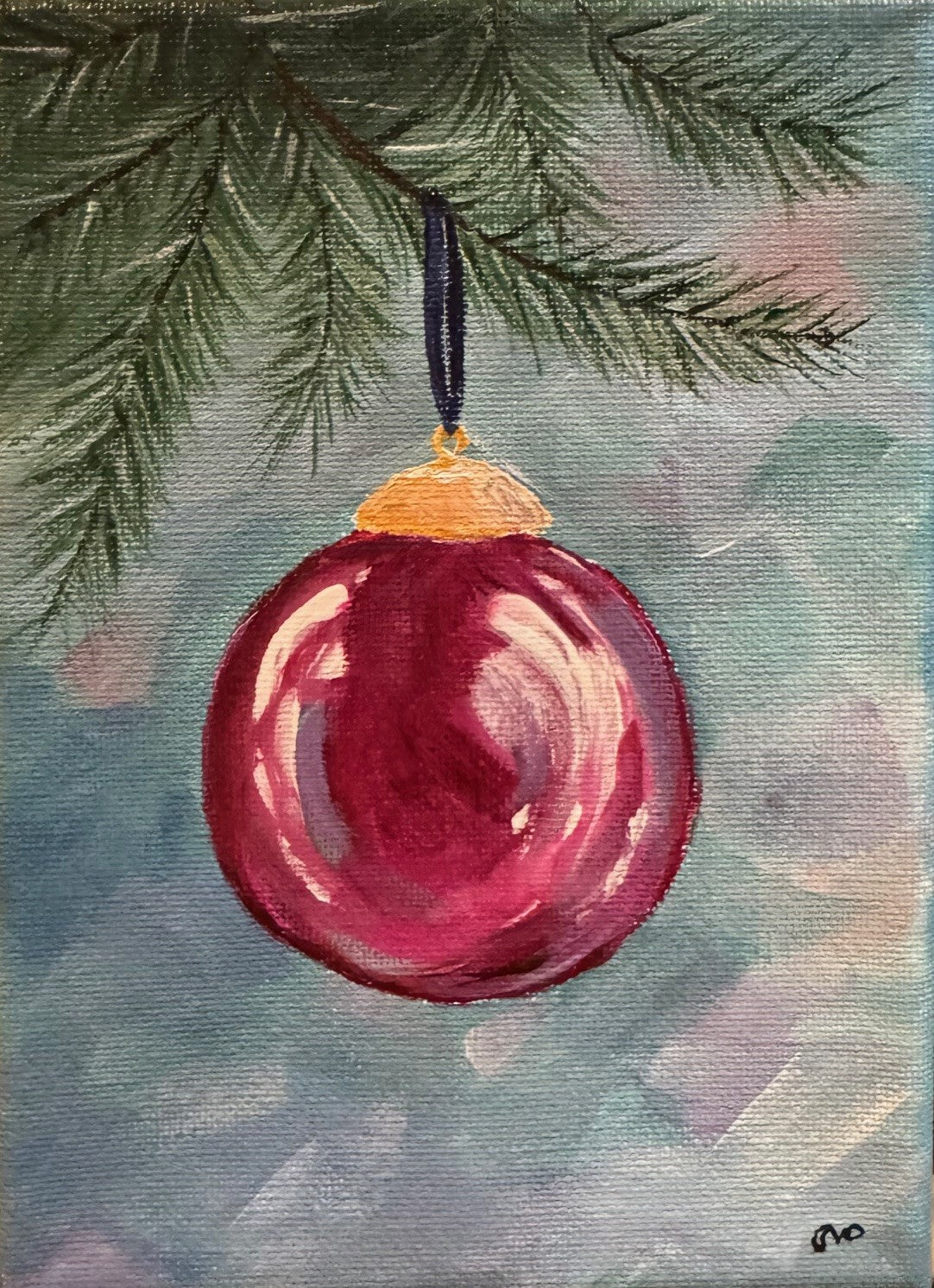 Holiday - Magenta ball - 5 x 7 acrylic on canvas