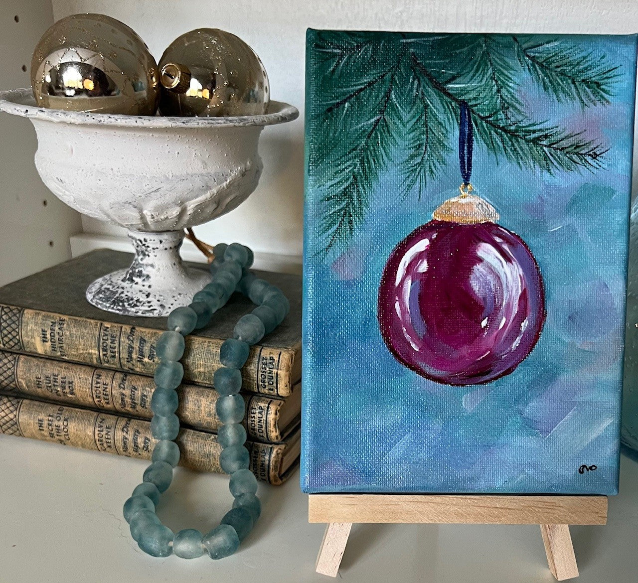 Holiday - Magenta ball - 5 x 7 acrylic on canvas