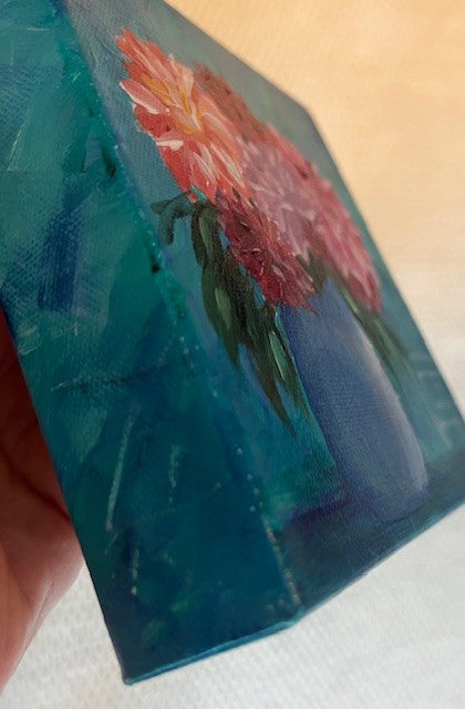 Fun-Sized floral 6 x 6" acrylic on a chunky 1.25" thick canvas - Multi on Aqua