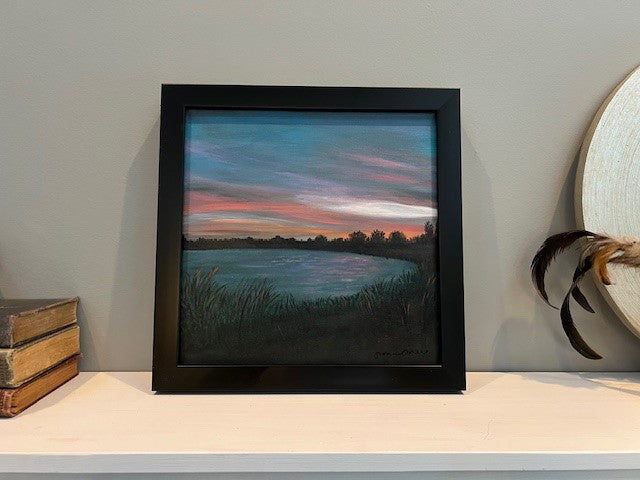 Dusk at the Reservoir - 12 x 12  framed original