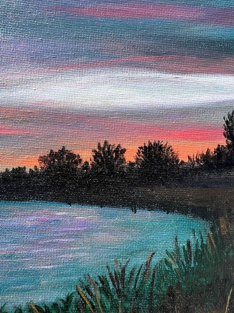 Dusk at the Reservoir - 12 x 12  framed original