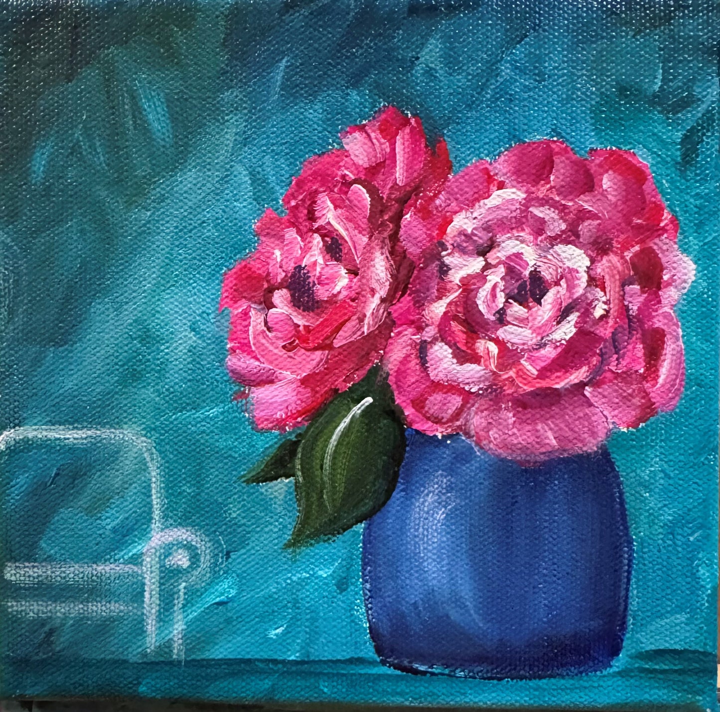 Fun-Sized floral 6 x 6" acrylic on a chunky 1.25" thick canvas - Open rose