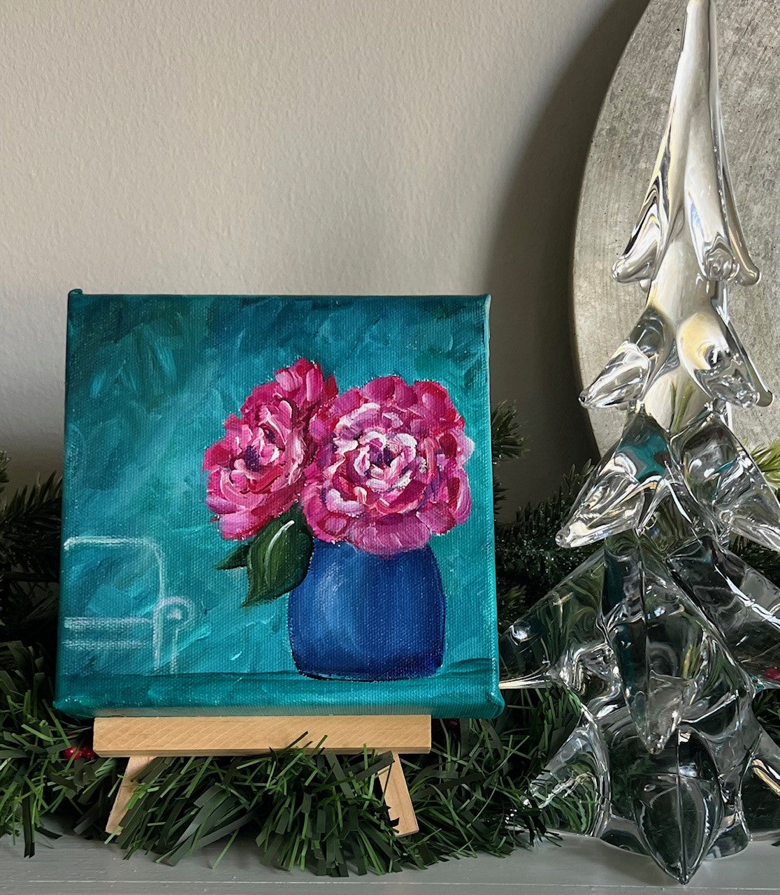 Fun-Sized floral 6 x 6" acrylic on a chunky 1.25" thick canvas - Open rose