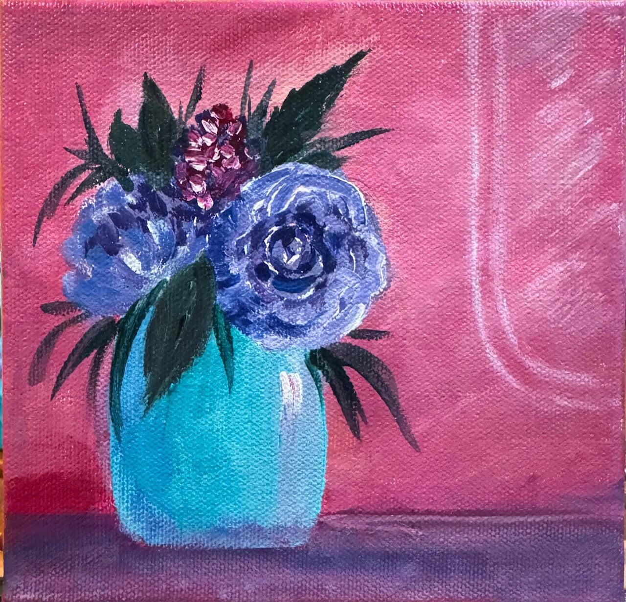 Fun-Sized floral 6 x 6" acrylic on a chunky 1.25" thick canvas - Pink-Teal