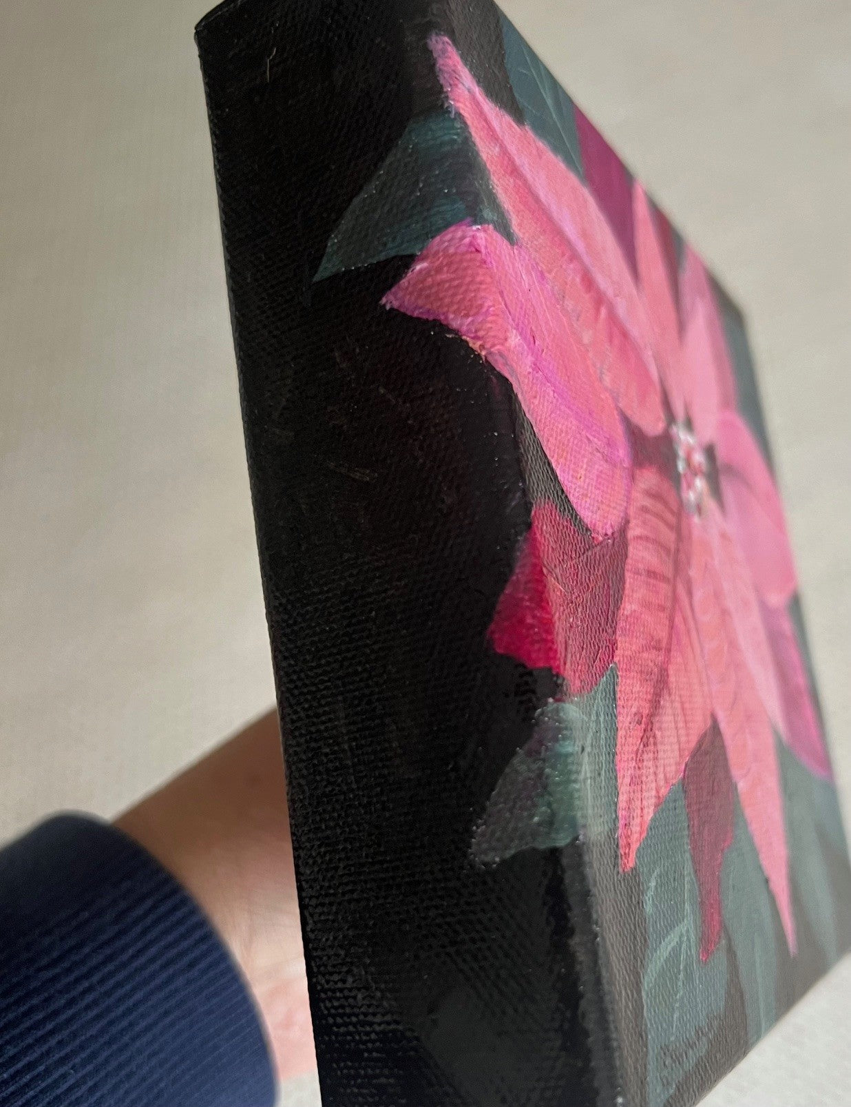 Fun-Sized floral 6 x 6" acrylic on a chunky 1.25" thick canvas - Pink Poinsettia