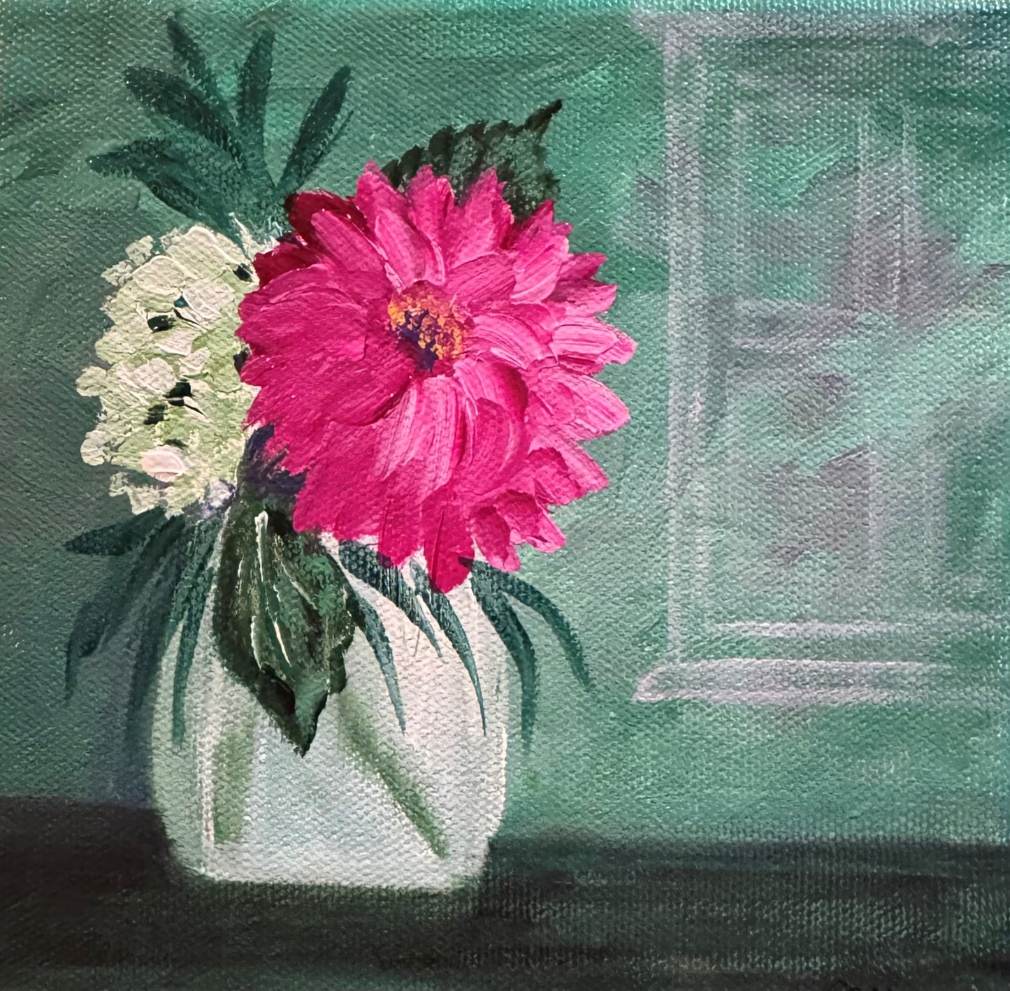 Fun-Sized floral 6 x 6" acrylic on a chunky 1.25" thick canvas - PINK/GREEN