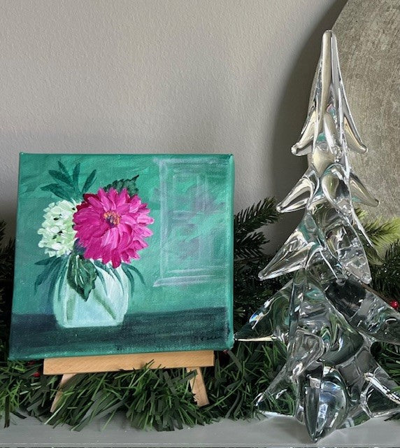 Fun-Sized floral 6 x 6" acrylic on a chunky 1.25" thick canvas - PINK/GREEN
