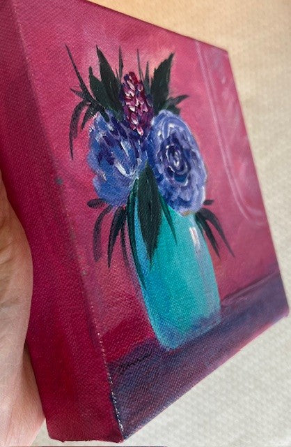 Fun-Sized floral 6 x 6" acrylic on a chunky 1.25" thick canvas - Pink-Teal