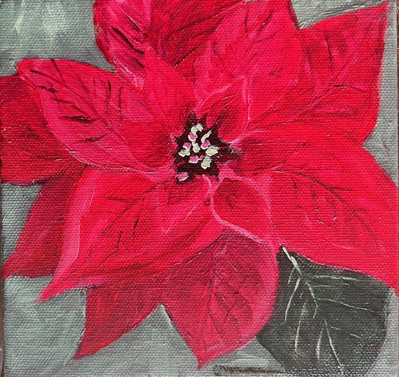 Fun-Sized floral 6 x 6" acrylic on a chunky 1.25" thick canvas - Red Poinsettia