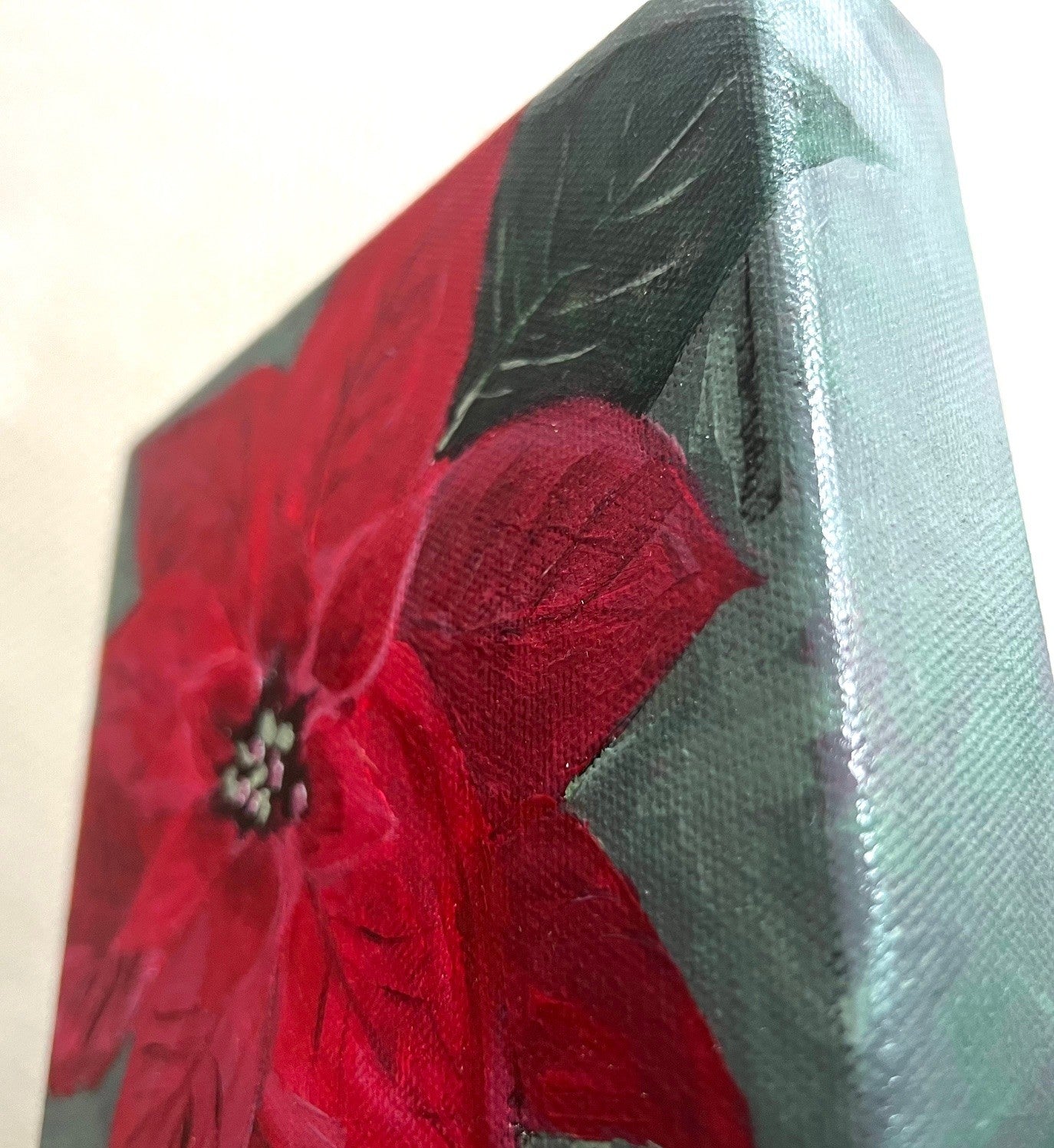 Fun-Sized floral 6 x 6" acrylic on a chunky 1.25" thick canvas - Red Poinsettia