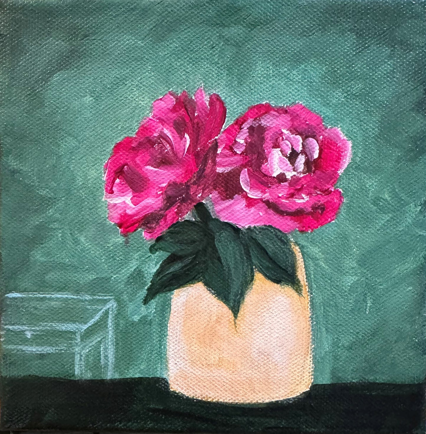 Fun-Sized floral 6 x 6" acrylic on a chunky 1.25" thick canvas - Rose/Gold vase
