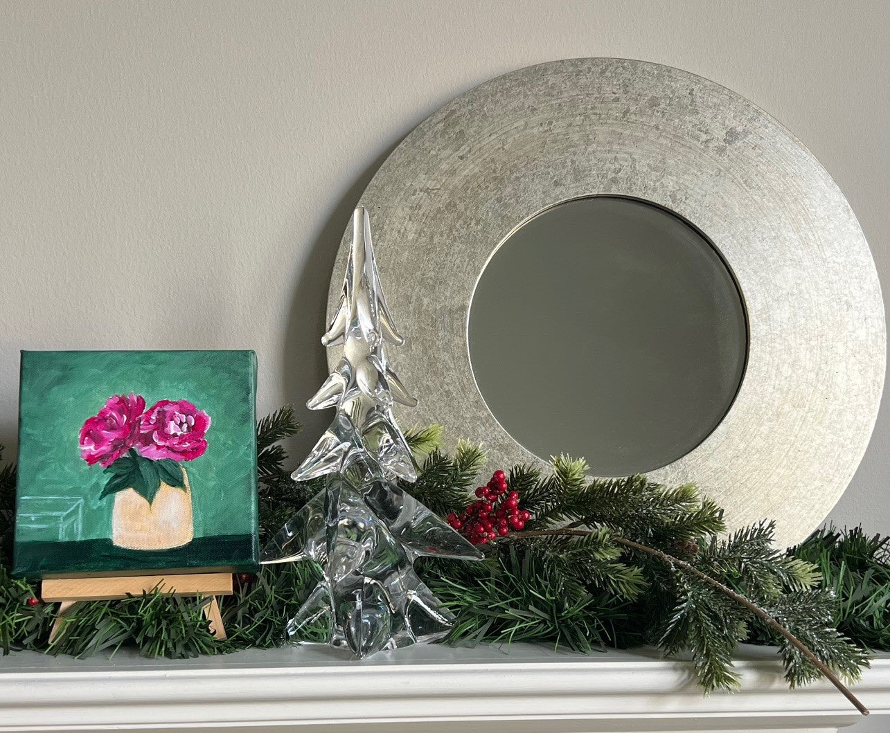 Fun-Sized floral 6 x 6" acrylic on a chunky 1.25" thick canvas - Rose/Gold vase