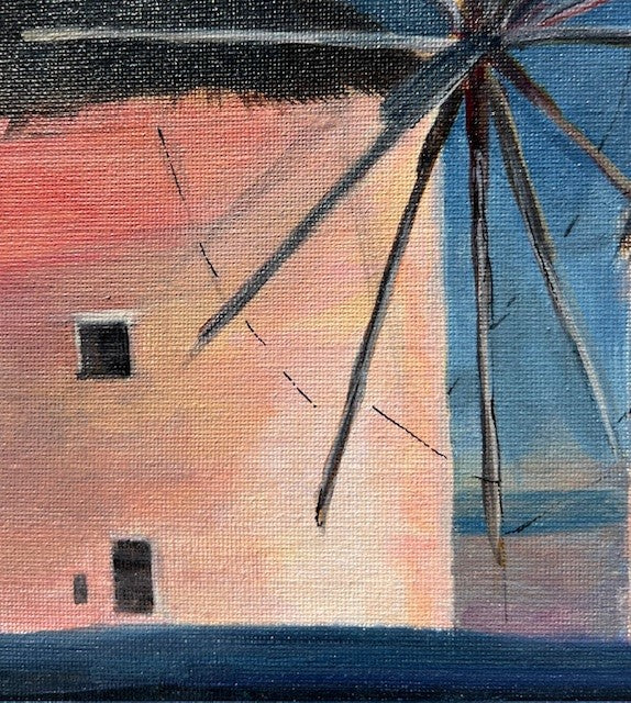 Mykonos at Dusk windmills - 11 x 14 framed original