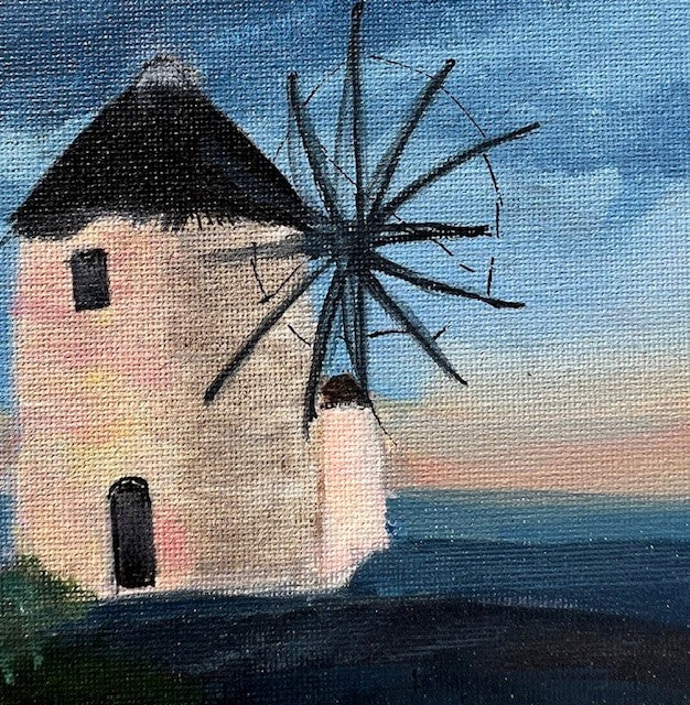 Mykonos at Dusk windmills - 11 x 14 framed original